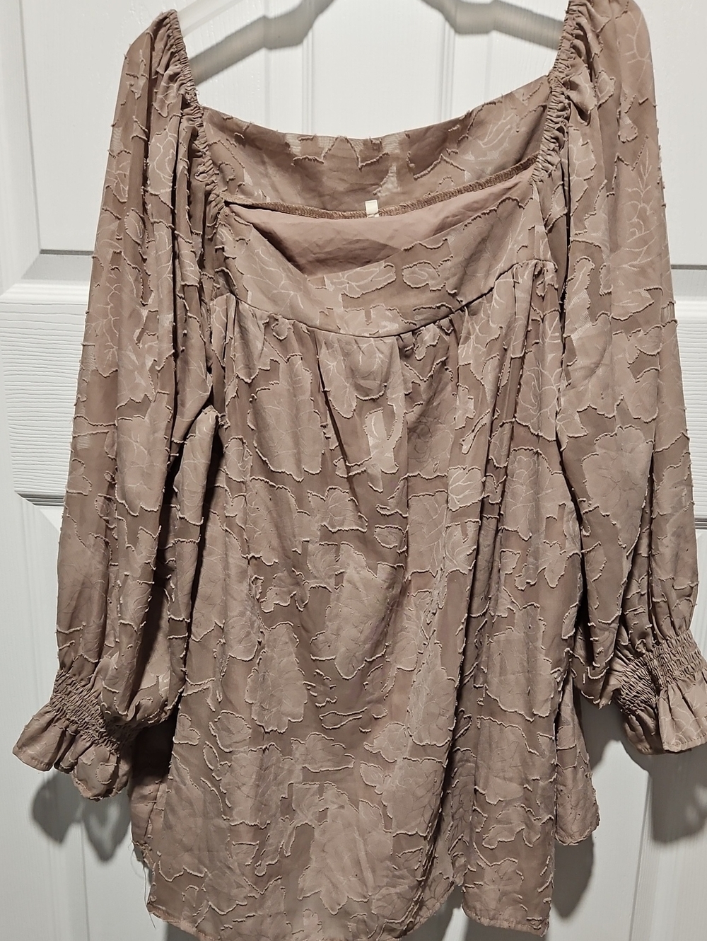 Off-Shoulder Textured Tunic Dress in Taupe